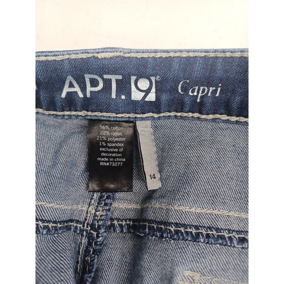 Apt 9 Straight Leg Capri Blue Jeans Stretch Sz 14 Rhinestone Flap Pockets - Picture 6 of 7